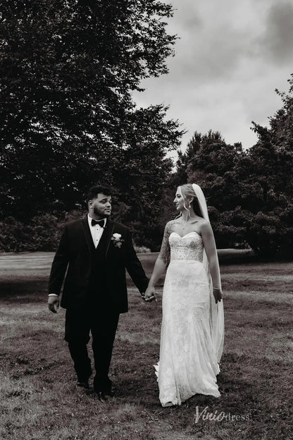 Romantic Ivory Lace Mermaid Wedding Dress with Sweetheart Neckline & Chapel Train – ML182-wedding dresses 2026-Viniodress-Ivory-Custom Size-