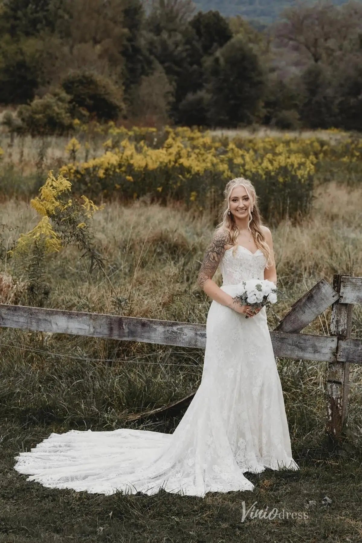 Romantic Ivory Lace Mermaid Wedding Dress with Sweetheart Neckline & Chapel Train – ML182-wedding dresses 2026-Viniodress-Ivory-Custom Size-
