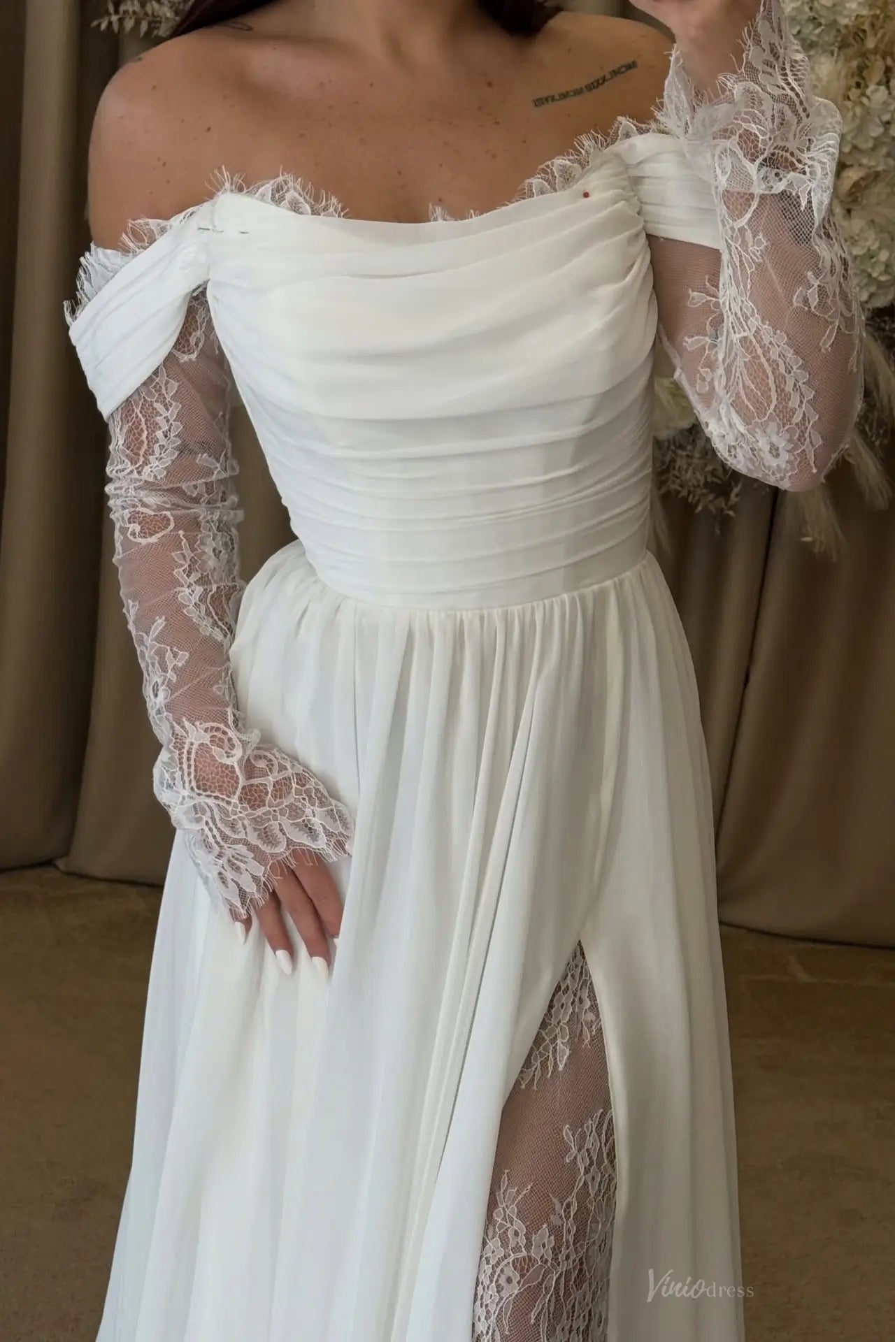 MS155 Premium Chiffon-wedding dresses 2026-Viniodress-Ivory-Custom Size-