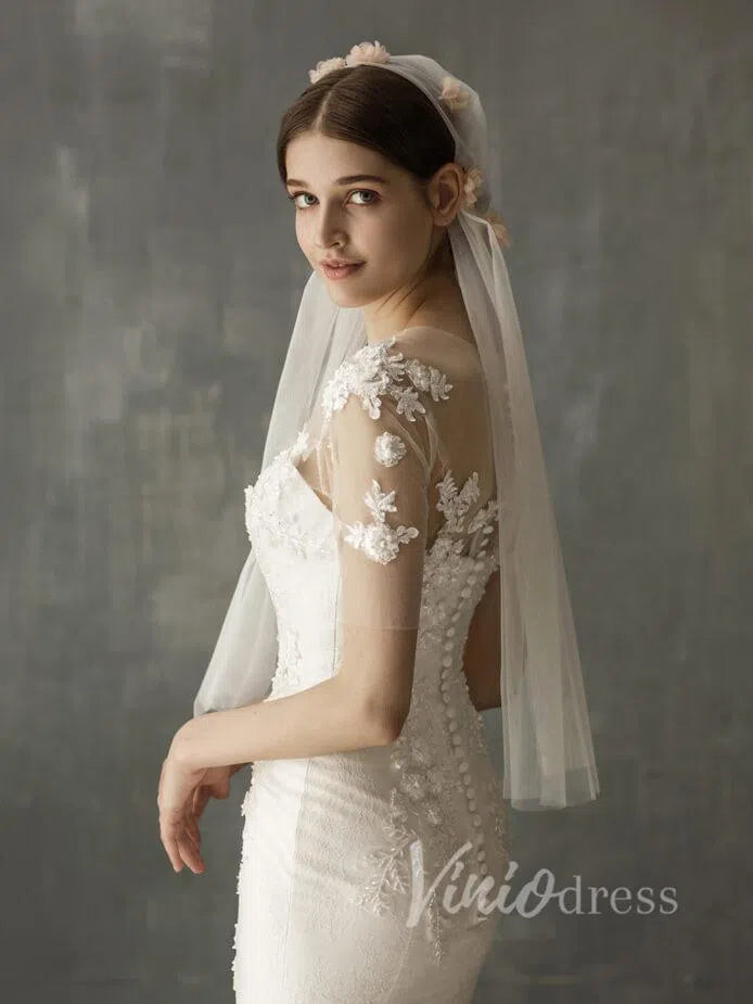 Romantic Juliet Cap Veils with Floral Appliqué AC1005-Bridal Veil 2025 -Viniodress-Blush Pink-