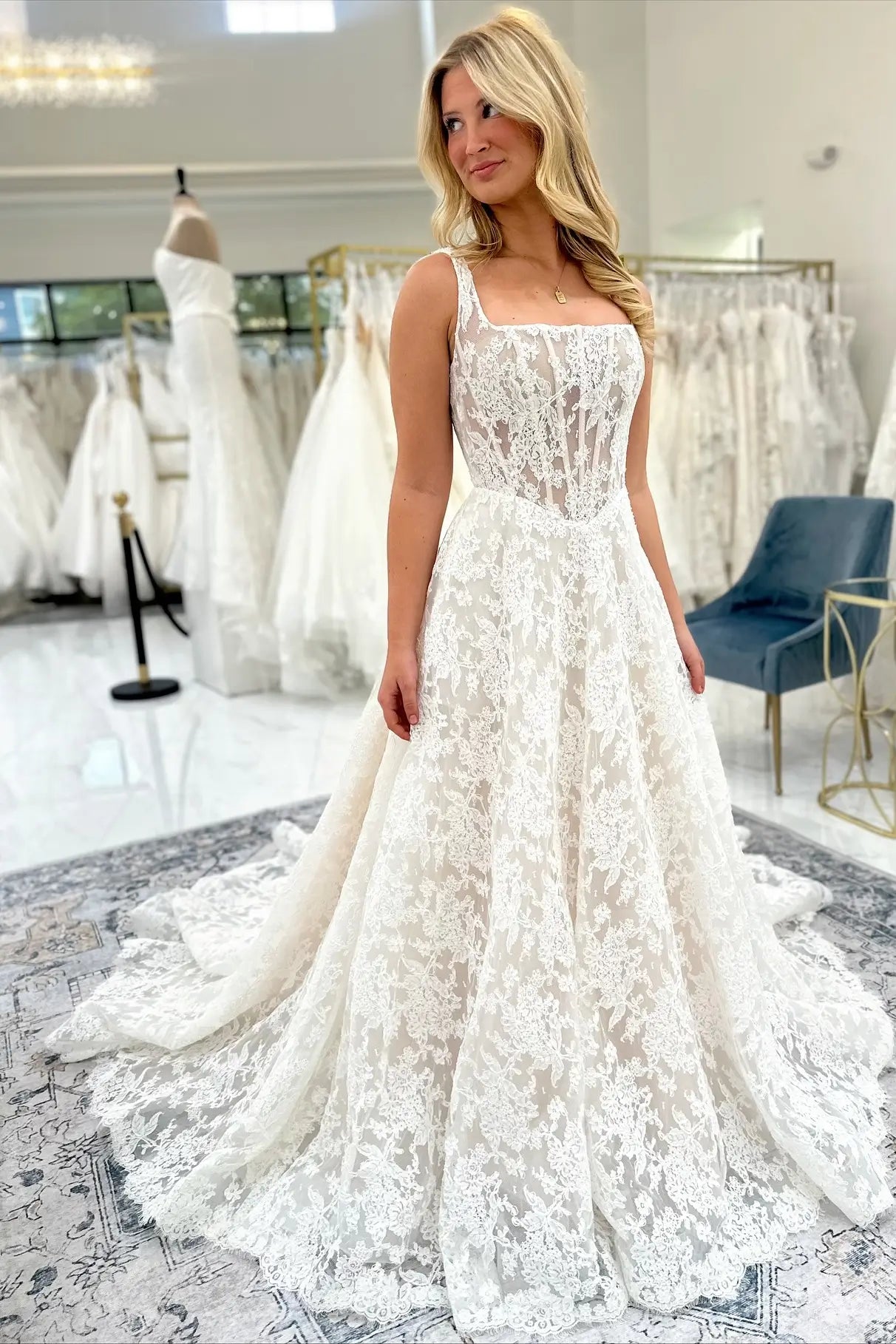 LC114 Ivory Lace Wedding Dress with Nude Underlay-wedding dresses 2026-Viniodress-Nude-Custom Size-