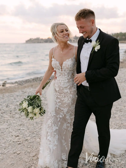 Romantic Mermaid Wedding Dress with Sweetheart Neckline, Spaghetti Straps, and Open Back – ML123-wedding dresses 2025 -Viniodress-Nude-Dress Only-Custom Size