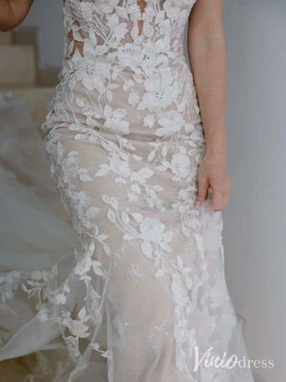 Romantic Mermaid Wedding Dress with Sweetheart Neckline, Spaghetti Straps, and Open Back – ML123-wedding dresses 2025 -Viniodress-Nude-Dress Only-Custom Size