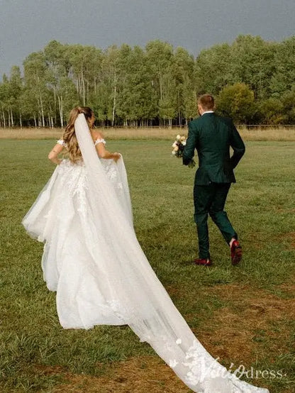 Romantic Off Shoulder A-Line Wedding Dress with Lace Appliqué and Tulle Skirt – LA101-wedding dresses 2025 -Viniodress-Ivory-Custom Size-