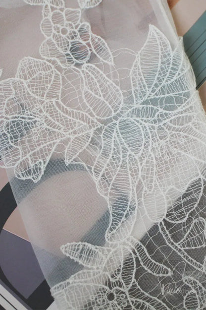 Romantic Sheer 3/4 Bridal Gloves with Lace Appliques WG147-Bridal Gloves 2026-Viniodress-Ivory-