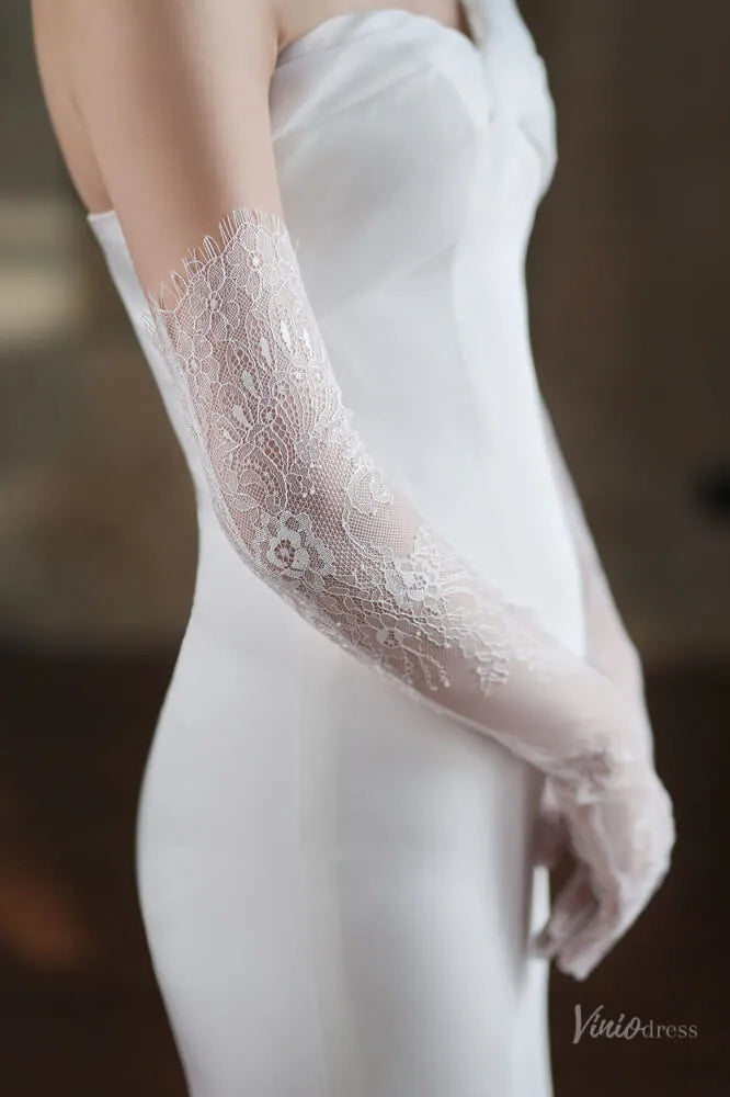 Romantic White Lace Bridal Gloves – Long Sheer Opera Wedding Gloves for Bride WG054-Bridal Gloves 2026-Viniodress-Ivory-