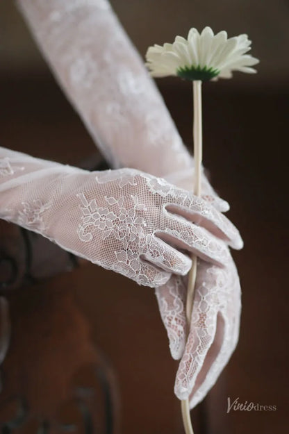 Romantic White Lace Bridal Gloves – Long Sheer Opera Wedding Gloves for Bride WG054-Bridal Gloves 2026-Viniodress-Ivory-
