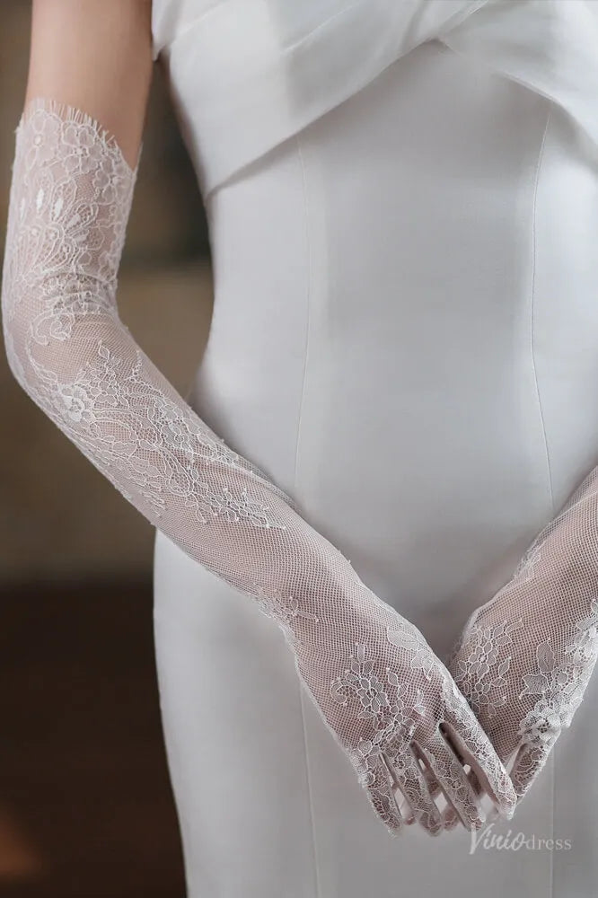 Romantic White Lace Bridal Gloves – Long Sheer Opera Wedding Gloves for Bride WG054-Bridal Gloves 2026-Viniodress-Ivory-