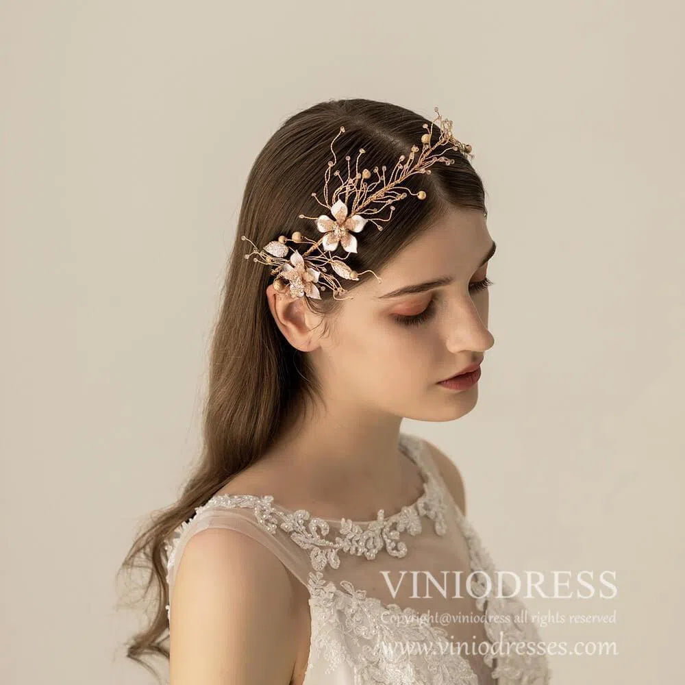 Rose Gold Blossom Hair Vine AC1105-Headpieces 2025 -Viniodress-Headband-