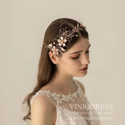 Rose Gold Blossom Hair Vine AC1105-Headpieces 2025 -Viniodress-Headband-