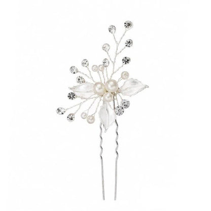 Rose Gold Bridal Haripin with Crystal Sprig and Leaves AC1157-Headpieces 2025 -Viniodress-Silver-