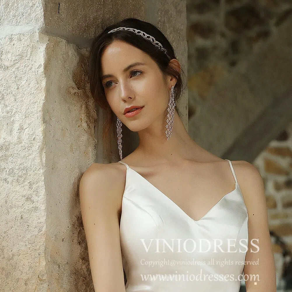 Rose Gold Crystal Drop Earrings Viniodress AC1028-Bridal Jewelry 2025 -Viniodress-Rose Gold-