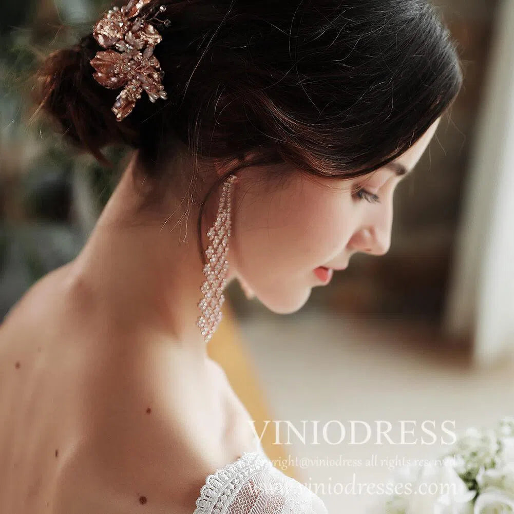 Rose Gold Crystal Drop Earrings Viniodress AC1028-Bridal Jewelry 2025 -Viniodress-Rose Gold-