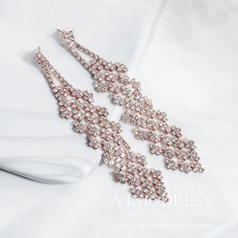 Rose Gold Crystal Drop Earrings Viniodress AC1028-Bridal Jewelry 2025 -Viniodress-Rose Gold-