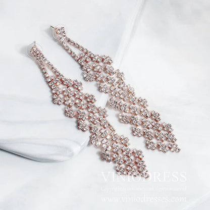 Rose Gold Crystal Drop Earrings Viniodress AC1028-Bridal Jewelry 2025 -Viniodress-Rose Gold-