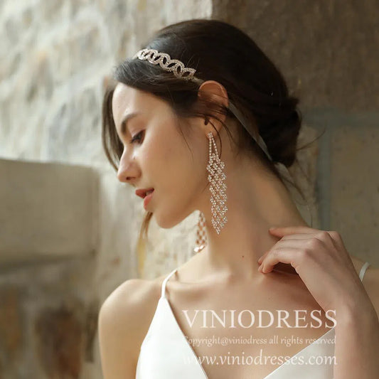 Rose Gold Crystal Drop Earrings Viniodress AC1028-Bridal Jewelry 2025 -Viniodress-Rose Gold-