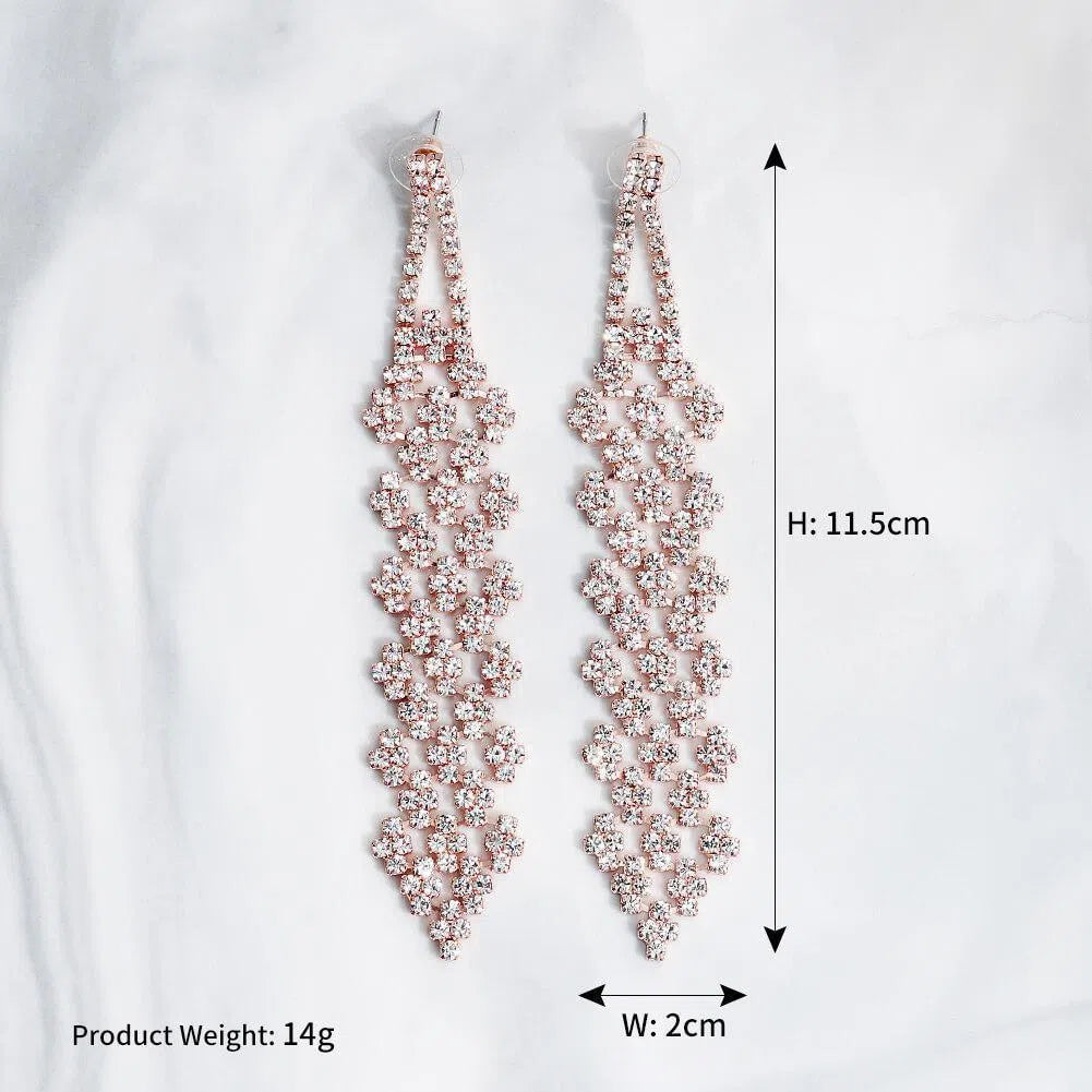 Rose Gold Crystal Drop Earrings Viniodress AC1028-Bridal Jewelry-Viniodress-Rose Gold-Viniodress