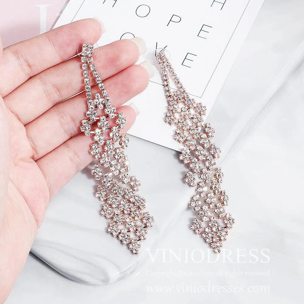 Rose Gold Crystal Drop Earrings Viniodress AC1028-Bridal Jewelry-Viniodress-Rose Gold-Viniodress