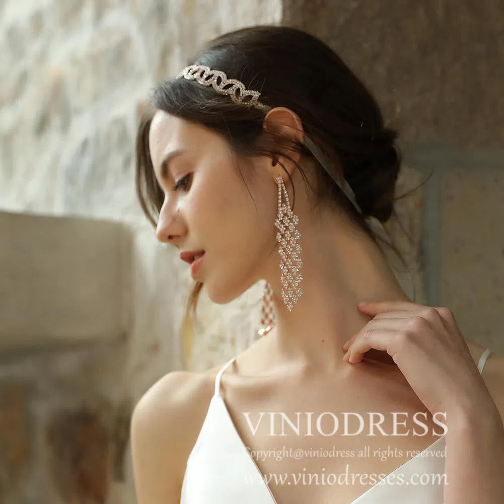 Rose Gold Crystal Drop Earrings Viniodress AC1028-Bridal Jewelry-Viniodress-Rose Gold-Viniodress