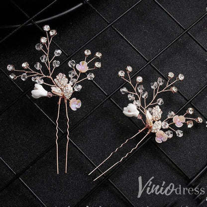 Rose Gold Crystal Sprig Bridal Comb & Hairpins Viniodress ACC1154-Headpieces 2025 -Viniodress-Comb-