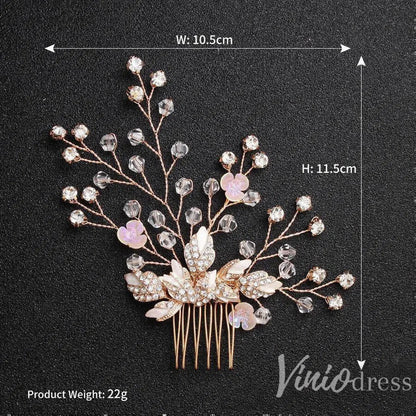 Rose Gold Crystal Sprig Bridal Comb & Hairpins Viniodress ACC1154-Headpieces 2025 -Viniodress-Comb-