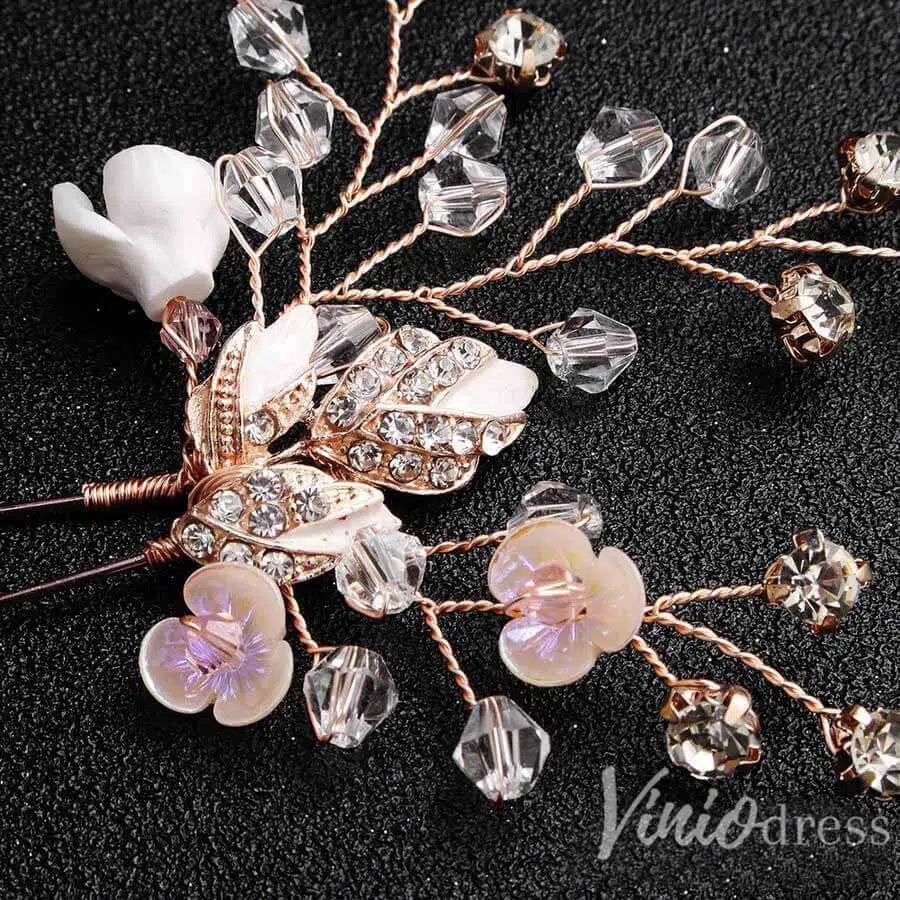 Rose Gold Crystal Sprig Bridal Comb & Hairpins Viniodress ACC1154-Headpieces 2025 -Viniodress-Comb-