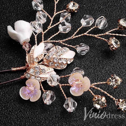 Rose Gold Crystal Sprig Bridal Comb & Hairpins Viniodress ACC1154-Headpieces 2025 -Viniodress-Comb-