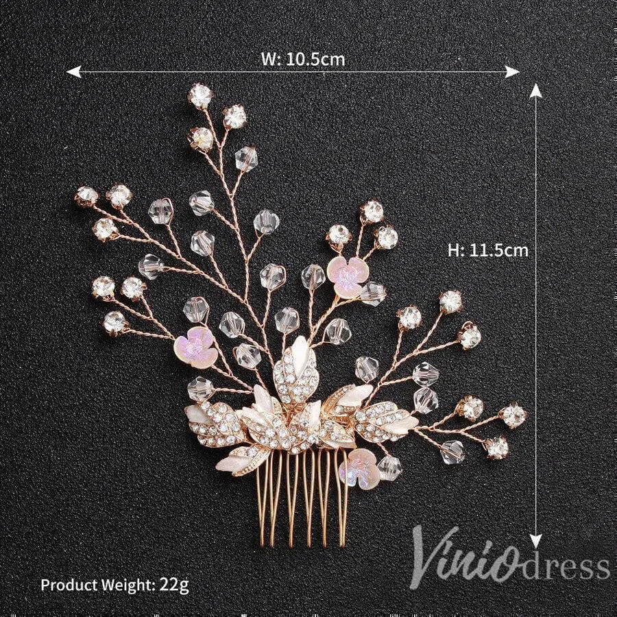 Rose Gold Crystal Sprig Bridal Comb & Hairpins Viniodress ACC1154-Headpieces-Viniodress-Viniodress