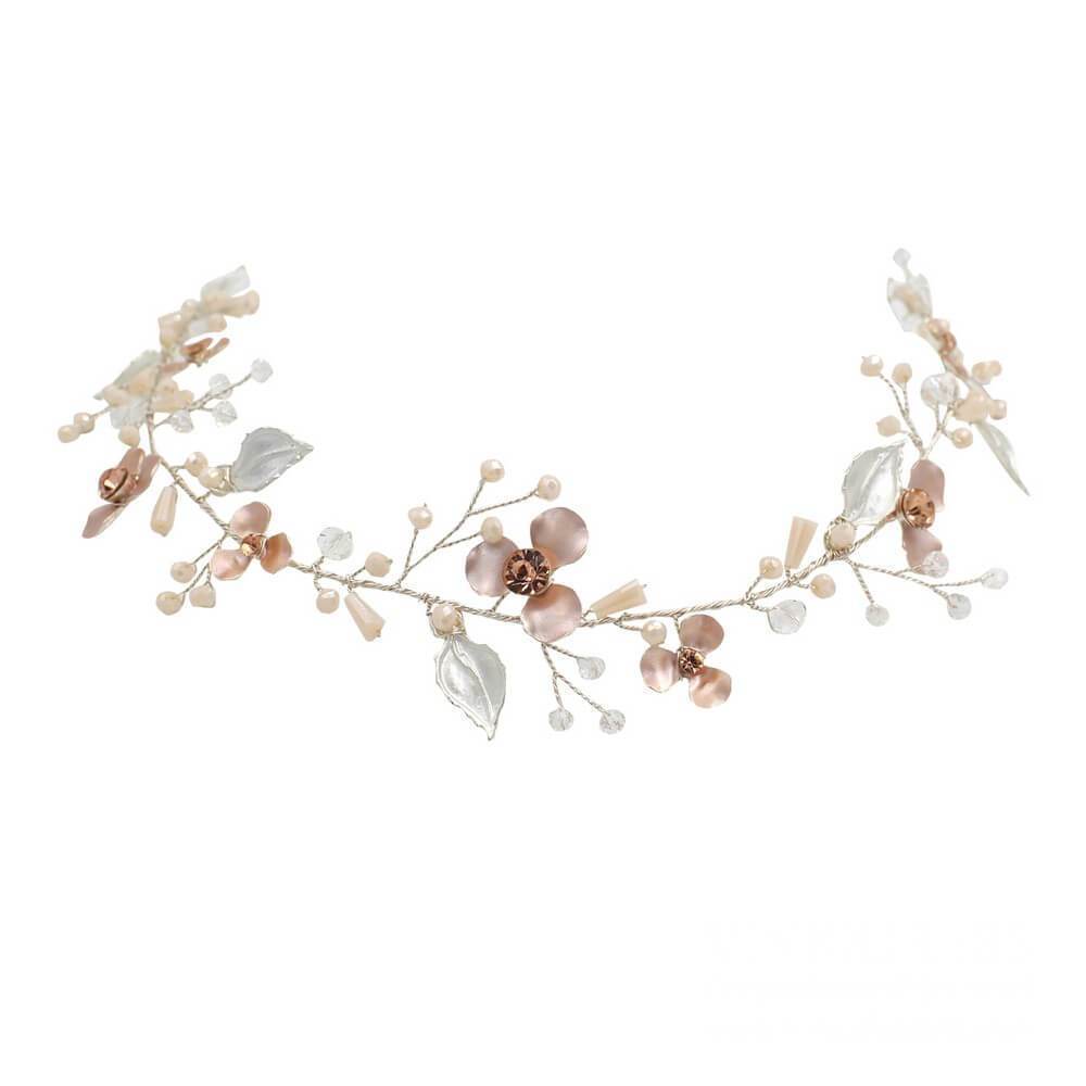 Rose Gold Floral Bridal Headband with Pearls AC1218-Headpieces 2025 -Viniodress-As Picture-
