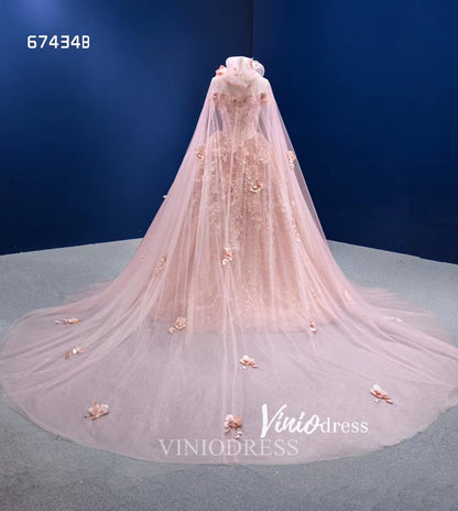 Rose Gold Floral Quince Gown Sweet 16 Dress with Cape 67434B-Quinceanera Dresses 2025 -Viniodress-Rose Gold-Custom Size-No Cape