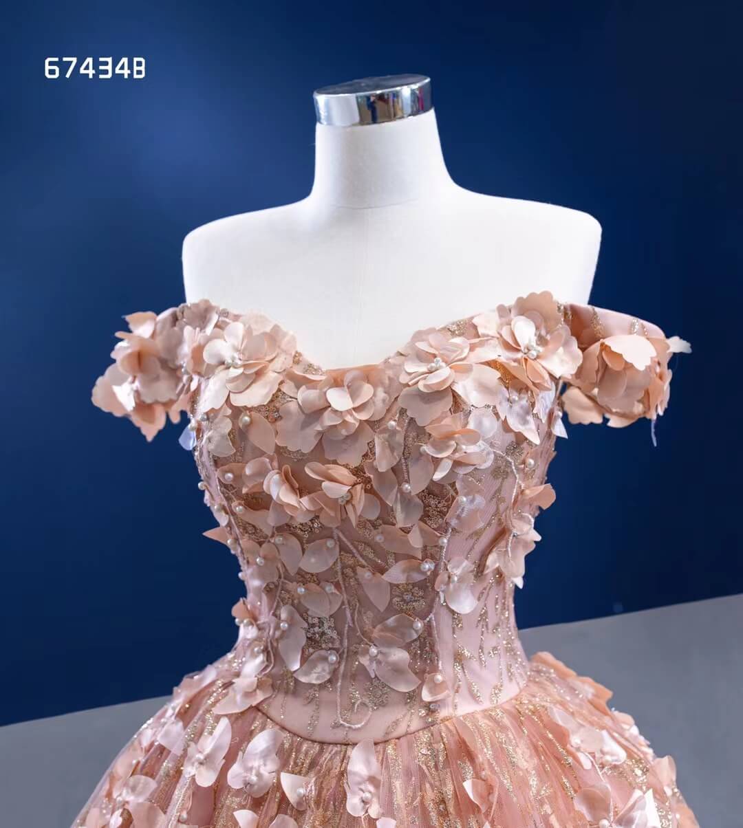 Rose Gold Floral Quince Gown Sweet 16 Dress with Cape 67434B-Quinceanera Dresses 2025 -Viniodress-Rose Gold-Custom Size-No Cape