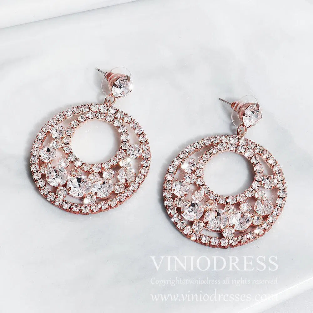 Rose Gold Hoop Earrings for Brides Viniodress AC1027-Bridal Jewelry-Viniodress-Rose Gold-Viniodress