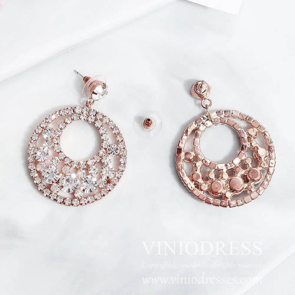 Rose Gold Hoop Earrings for Brides Viniodress AC1027-Bridal Jewelry-Viniodress-Rose Gold-Viniodress