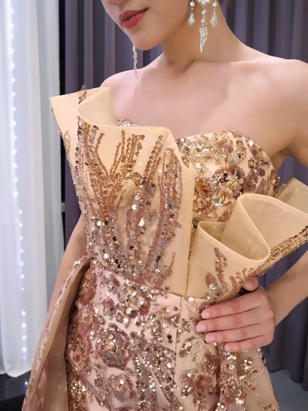 Rose Gold Overskirt Prom Dresses Strapless Sequin Lace Pageant Gowns 2 Viniodress Rose Gold Overskirt Prom Dresses Strapless Sequin Lace Pageant Gowns 2 Viniodress