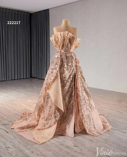 Rose Gold Overskirt Prom Dresses Strapless Sequin Lace Pageant Gowns 222217-Prom Dresses 2025 -Viniodress-Rose Gold-Custom Size-