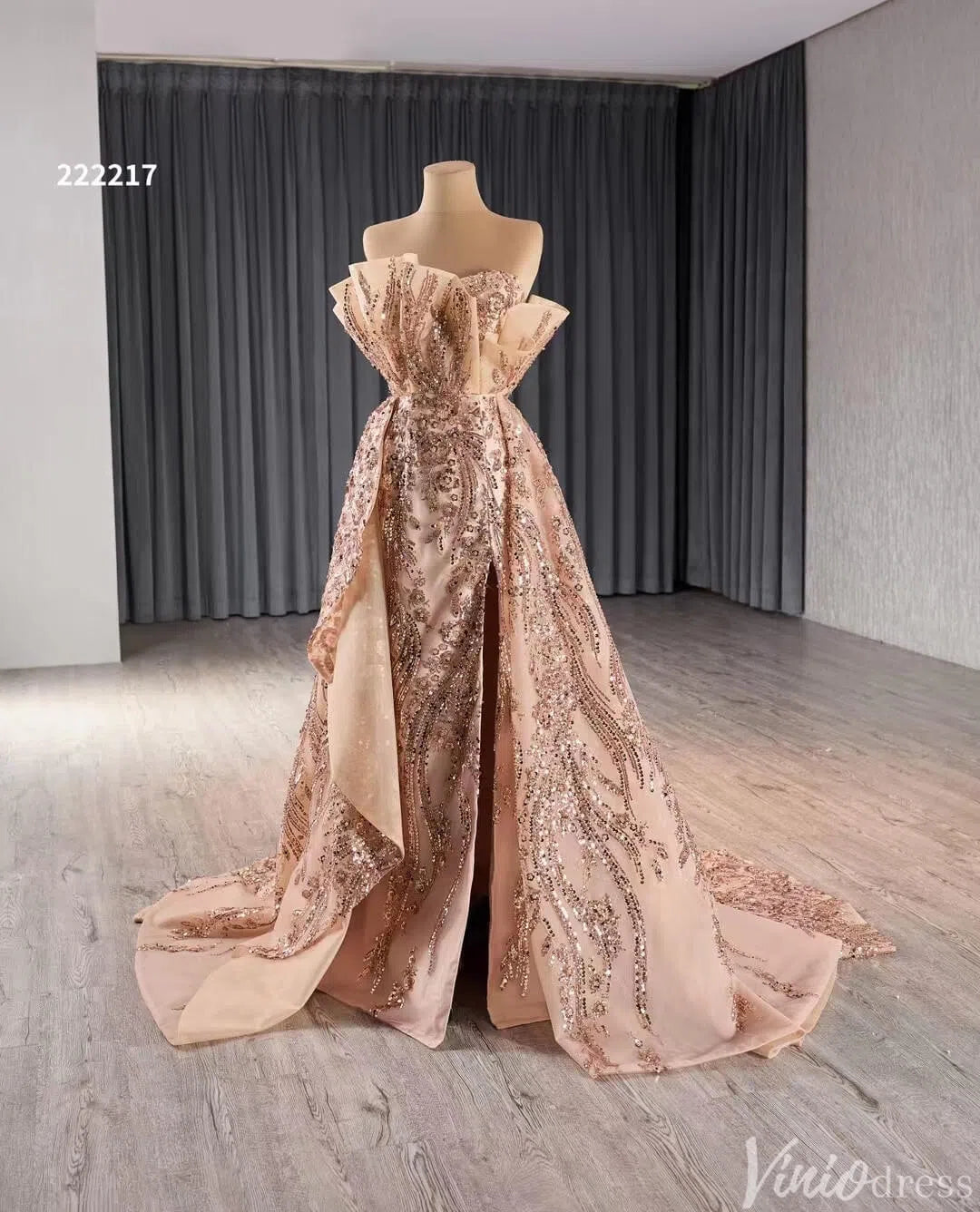 Rose Gold Overskirt Prom Dresses Strapless Sequin Lace Pageant Gowns 2 Viniodress Rose Gold Overskirt Prom Dresses Strapless Sequin Lace Pageant Gowns 2 Viniodress