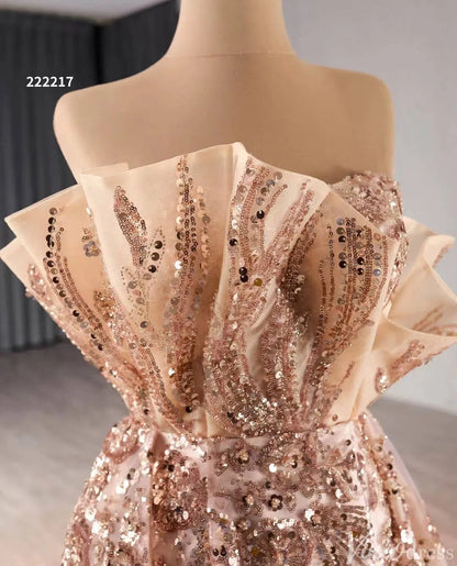 Rose Gold Overskirt Prom Dresses Strapless Sequin Lace Pageant Gowns 222217-Prom Dresses 2025 -Viniodress-Rose Gold-Custom Size-