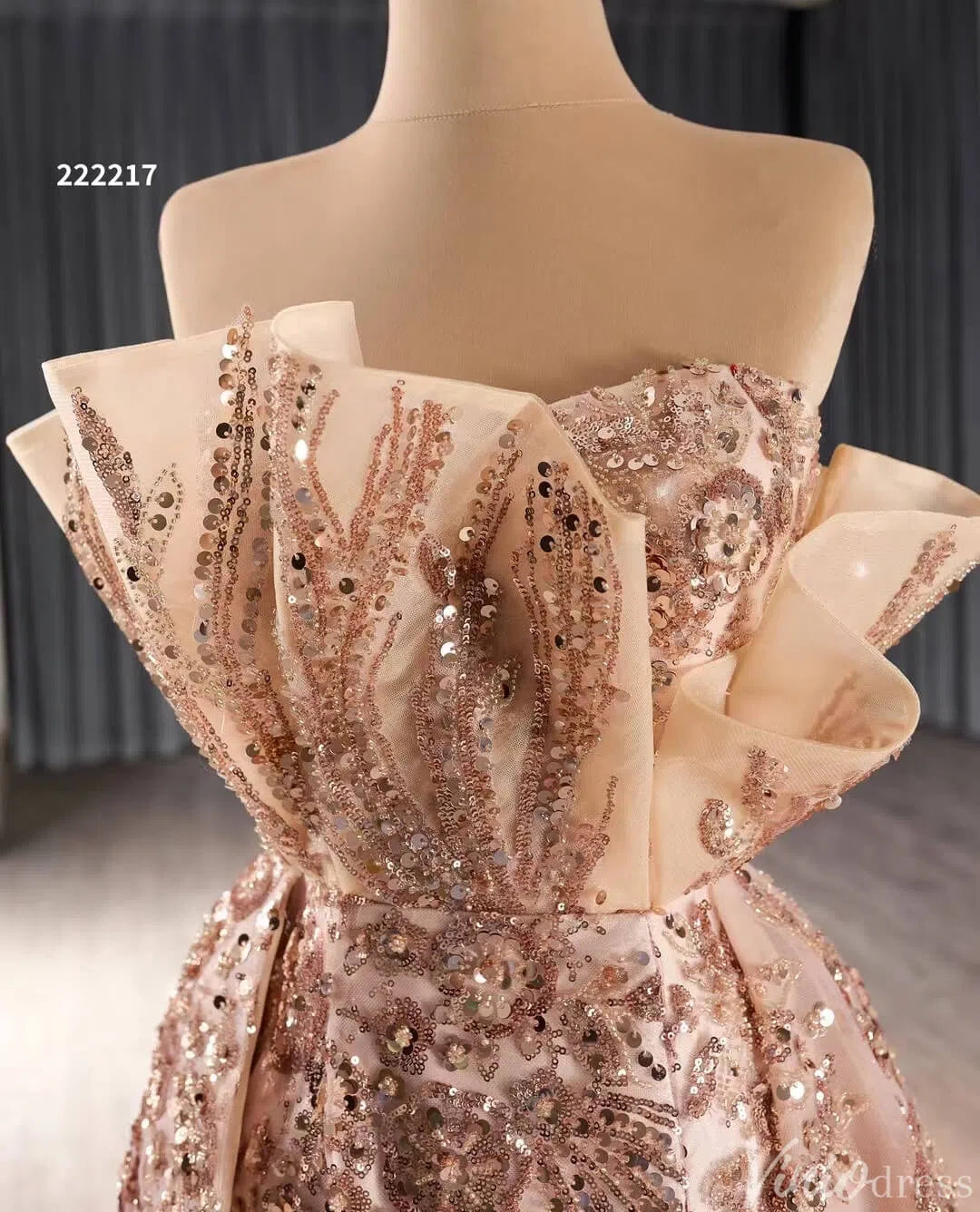 Rose Gold Overskirt Prom Dresses Strapless Sequin Lace Pageant Gowns 222217-Prom Dresses-Viniodress-Viniodress