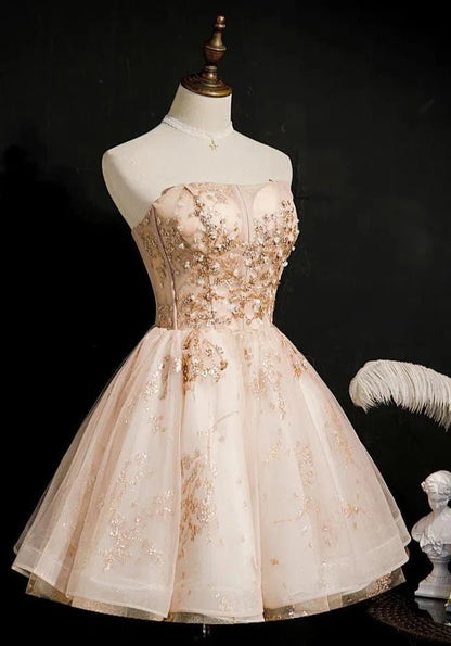 Rose Gold Strapless Homecoming Dresses Sparkly Hoco Dress SD1384-Homecoming Dresses 2025 -VINIODRESS-US2-Champagne-