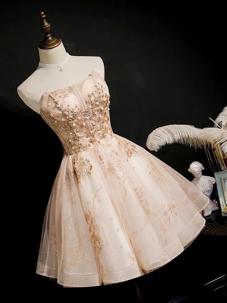 Rose Gold Strapless Homecoming Dresses Sparkly Hoco Dress SD1384-Homecoming Dresses 2025 -VINIODRESS-US2-Champagne-