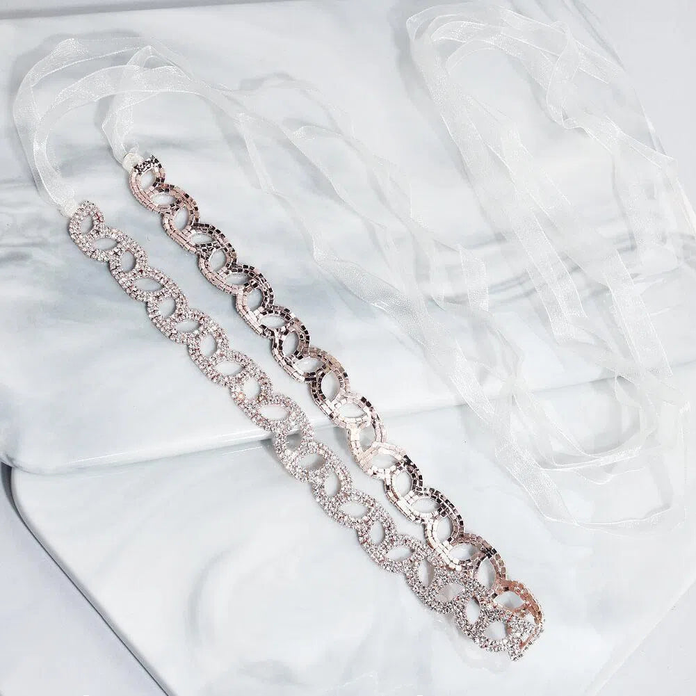 Rose Gold Tiny Crystal Bridal Sash AC1029-Sashes & Belts 2025 -Viniodress-Rose Gold-