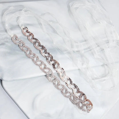 Rose Gold Tiny Crystal Bridal Sash AC1029-Sashes & Belts 2025 -Viniodress-Rose Gold-