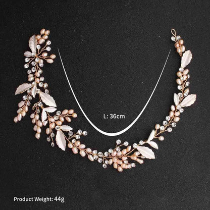 Rose Pearl and Leaf Bridal Headband AC1055-Headpieces 2025 -Viniodress-Rose Gold-