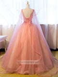 Rose Pink Quinceanera Dress Cape Sleeve Sweet 15 Dress FD1012 viniodress-prom dresses-Viniodress-Viniodress