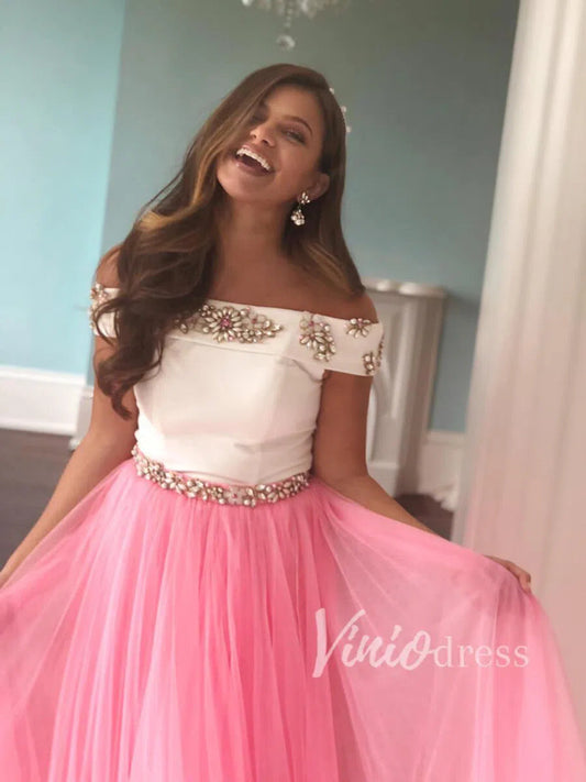 Rose Pink Two Piece Homecoming Dresses Rhinestone SD1123-Homecoming Dresses 2025 -Viniodress-As Picture-Custom Size-
