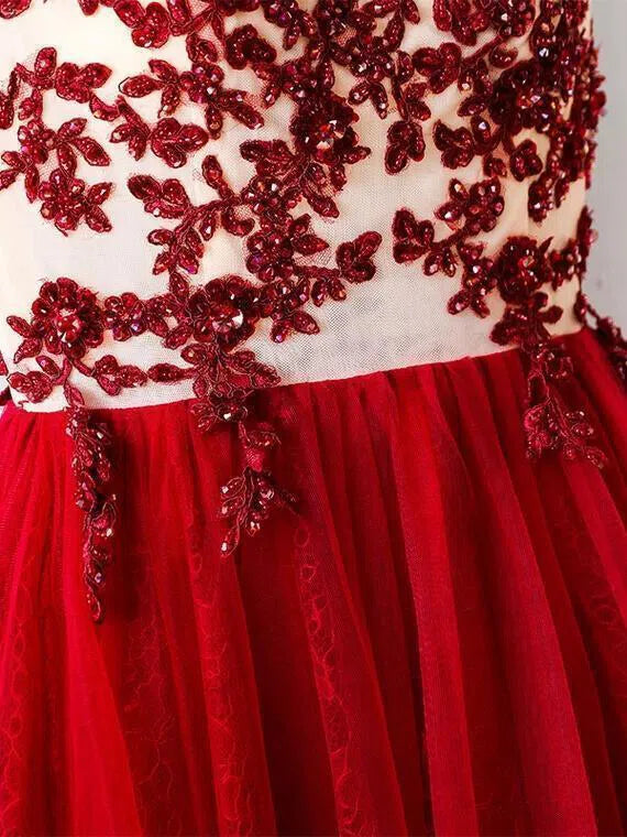 Prom Dress 2025 Rose Red Lace Long Prom Dresses See Through Formal Dress FD1004-unique prom dresses-Rose Red-US 2-Viniodress