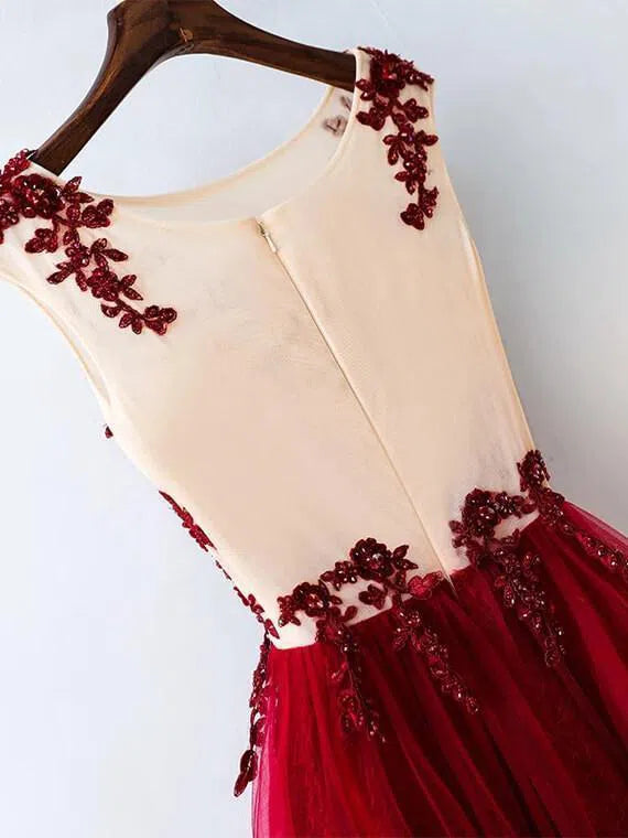 Rose Red Lace Long Prom Dresses See Through Formal Dress FD1004-prom dresses-Viniodress-Viniodress