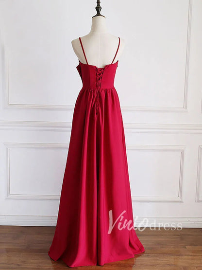 Rose Red Satin A-line Prom Dress Evening Dresses FD1490-prom dresses 2025 -Viniodress-Dark Red-Custom Size-