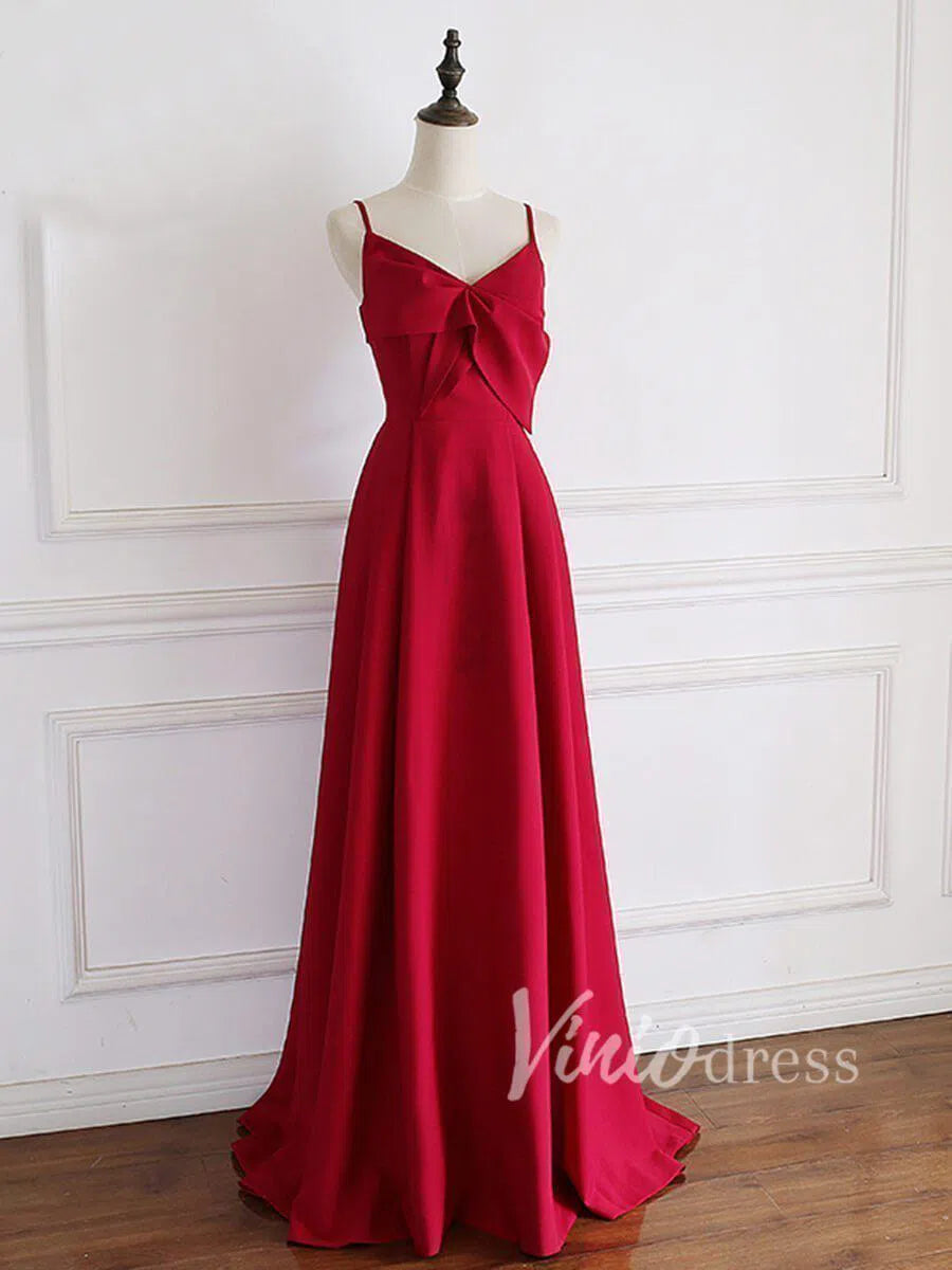 Rose Red Satin A-line Prom Dress Evening Dresses FD1490-prom dresses 2025 -Viniodress-Dark Red-Custom Size-