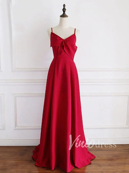 Rose Red Satin A-line Prom Dress Evening Dresses FD1490-prom dresses 2025 -Viniodress-Dark Red-Custom Size-